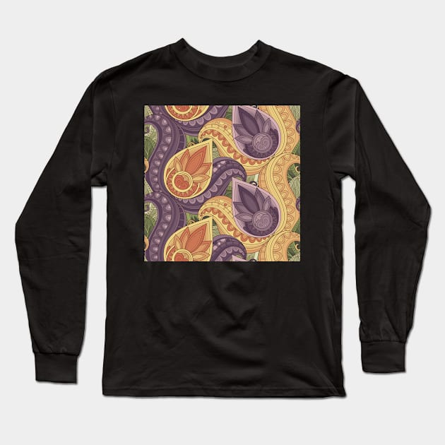 Floral Pattern with Yellow and Violet Flowers Long Sleeve T-Shirt by lissantee